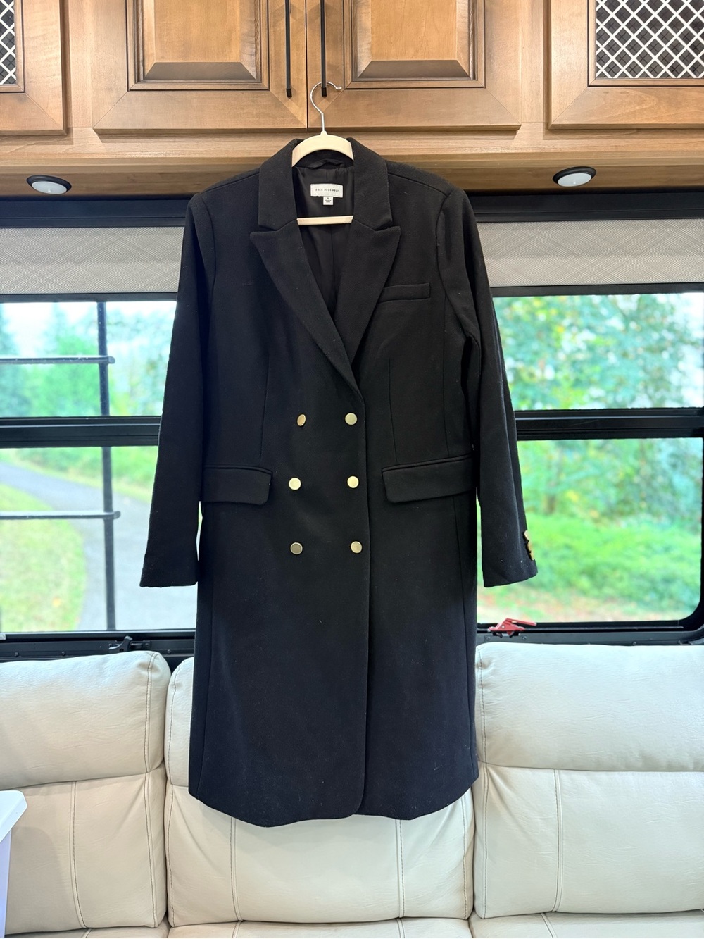 Free Assembly Black Double Breasted Wool Blend Coat Gold Buttons XL